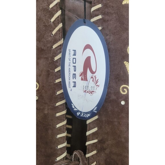 Roper NWT Leather Brown Jacket Embroidered Embellished Coats Open Size L - Picture 6 of 8